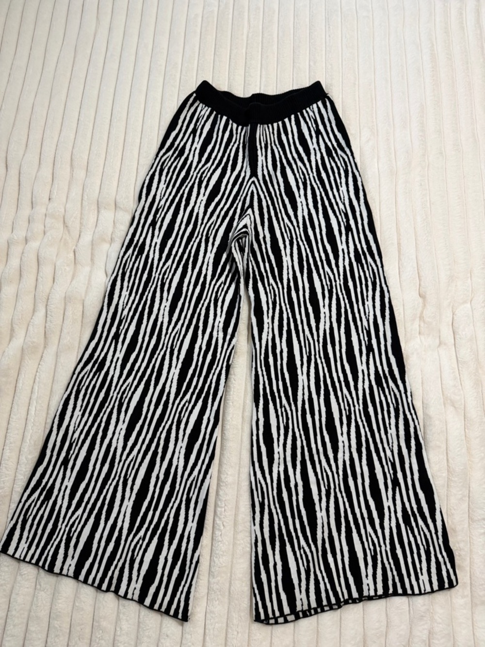 STAUD Black & White Zebra Knit Turtleneck Top